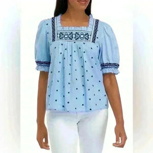Chelsea & Theodore Boho Blue Embroidered Top